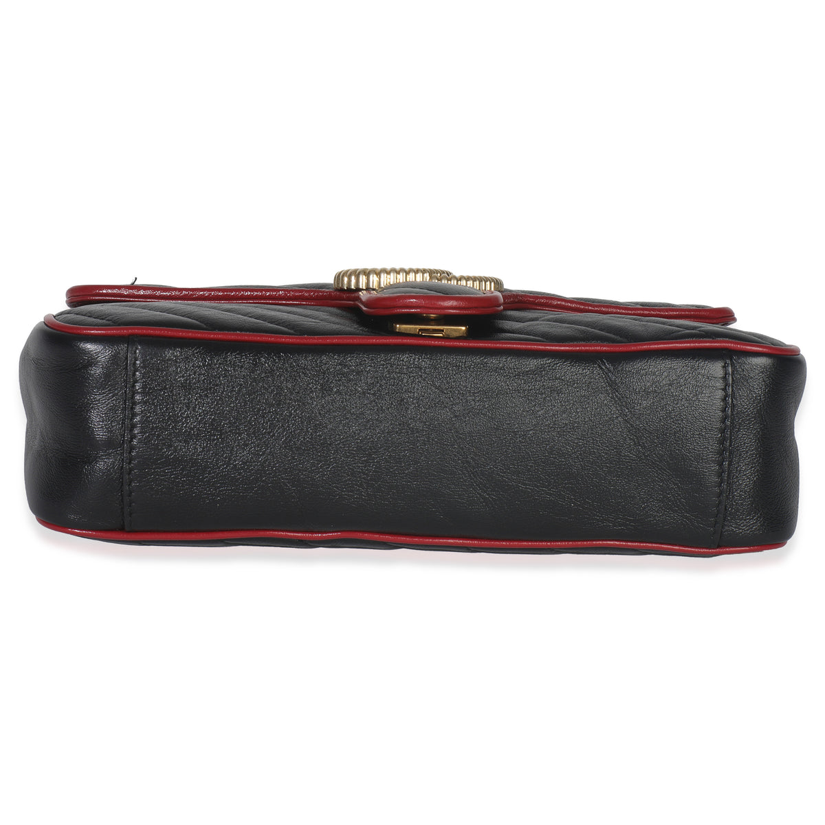 Gucci Red Black Calfskin Torchon Small GG Marmont Bag Handbag stamp