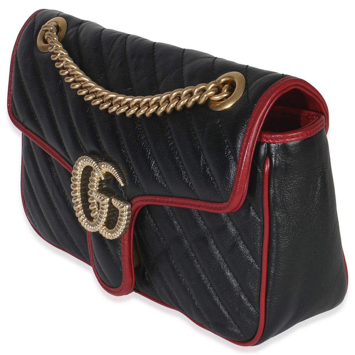 Gucci Red Black Calfskin Torchon Small GG Marmont Bag Handbag sv