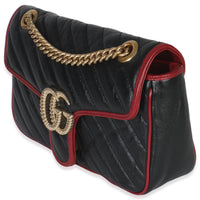 Gucci Red Black Calfskin Torchon Small GG Marmont Bag Handbag sv