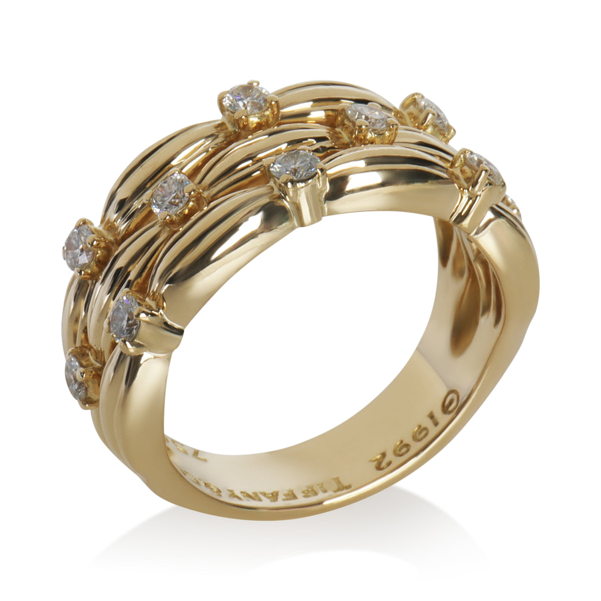 Yellow Gold Diamond Vintage Three Row Ring
