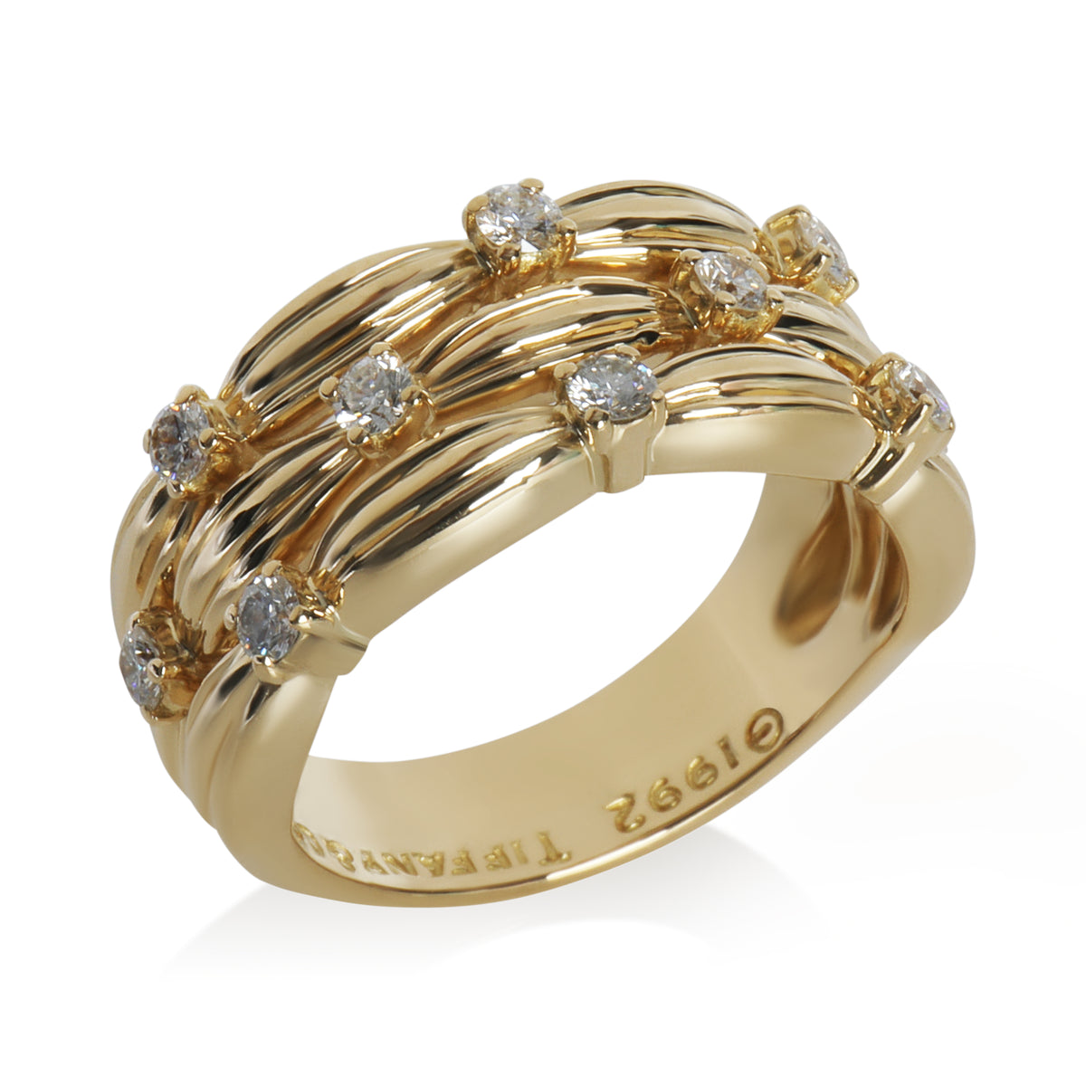 Yellow Gold Diamond Vintage Three Row Ring