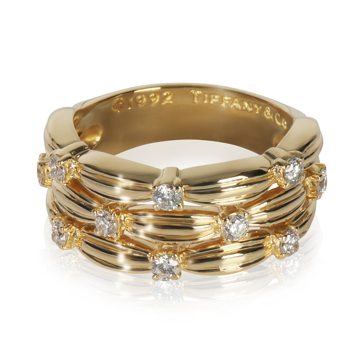 Yellow Gold Diamond Vintage Three Row Ring