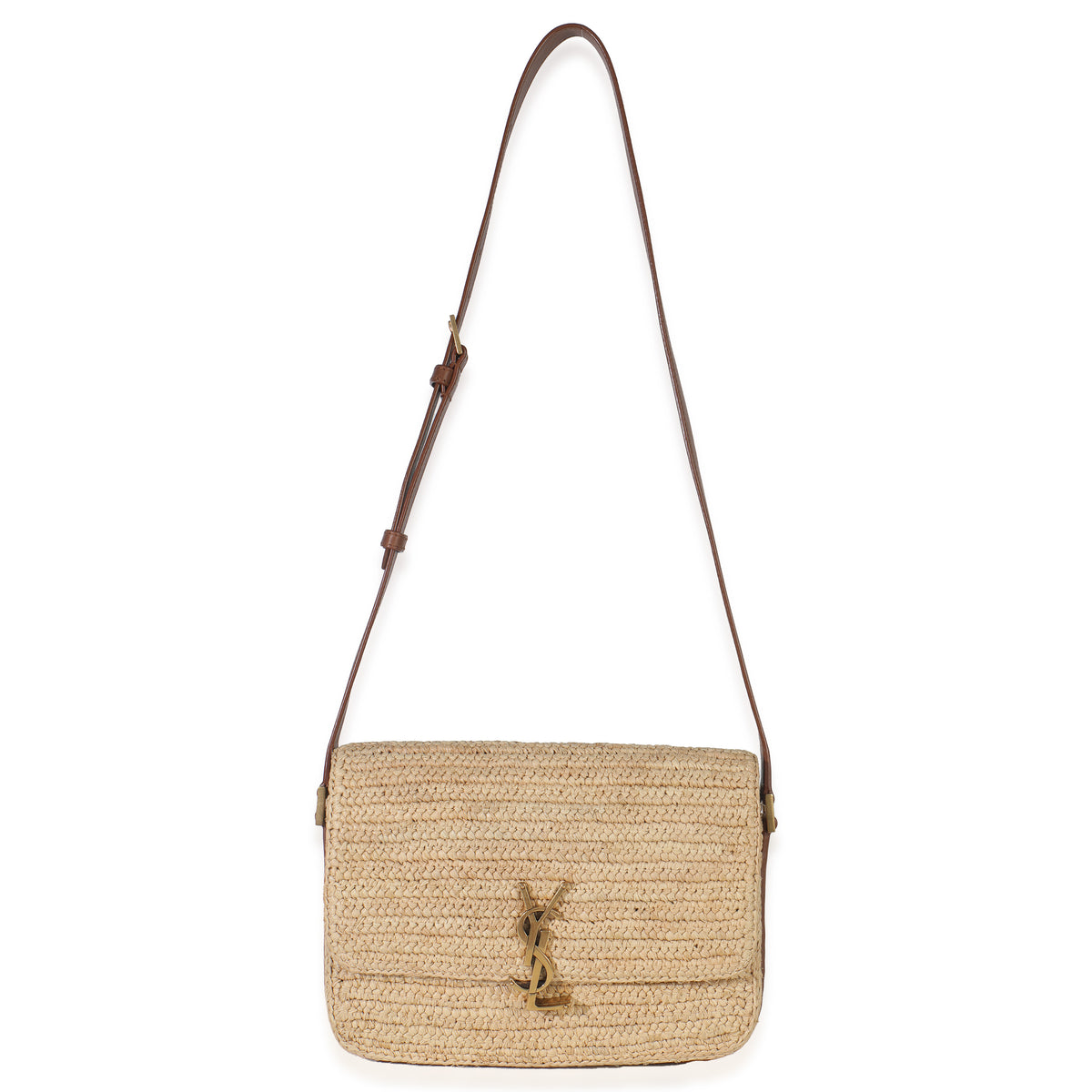 Beige Raffia Tan Calfskin Medium Monogram Solferino Satchel