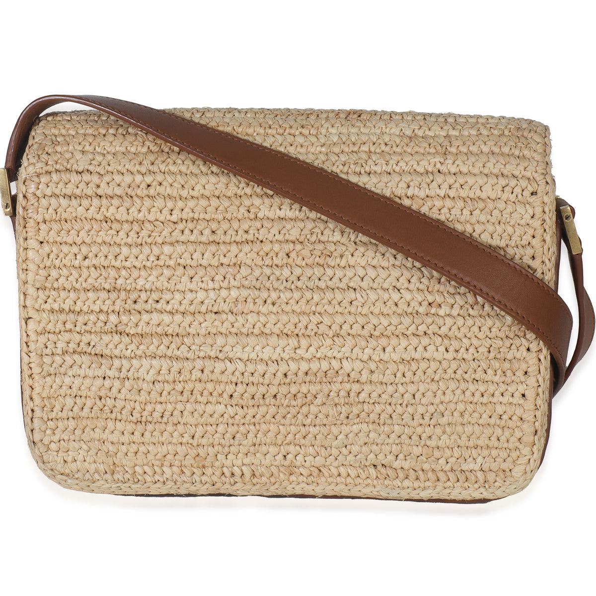 Beige Raffia Tan Calfskin Medium Monogram Solferino Satchel