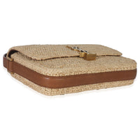 Beige Raffia Tan Calfskin Medium Monogram Solferino Satchel