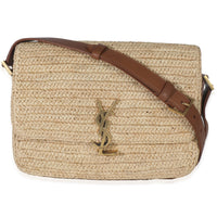 Beige Raffia Tan Calfskin Medium Monogram Solferino Satchel