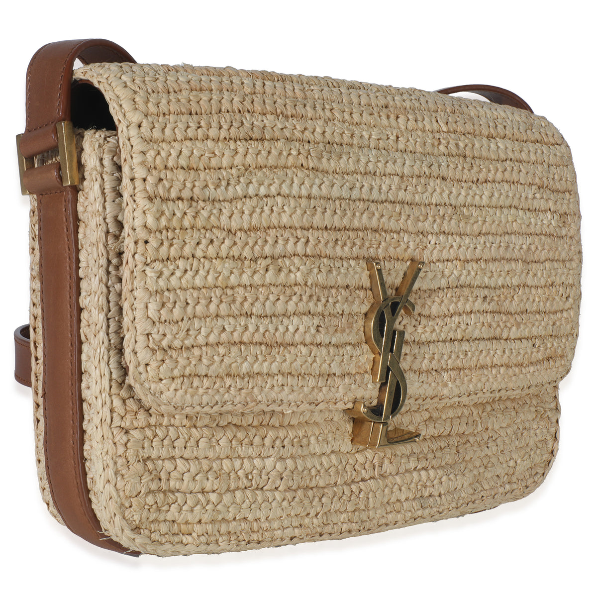 Beige Raffia Tan Calfskin Medium Monogram Solferino Satchel