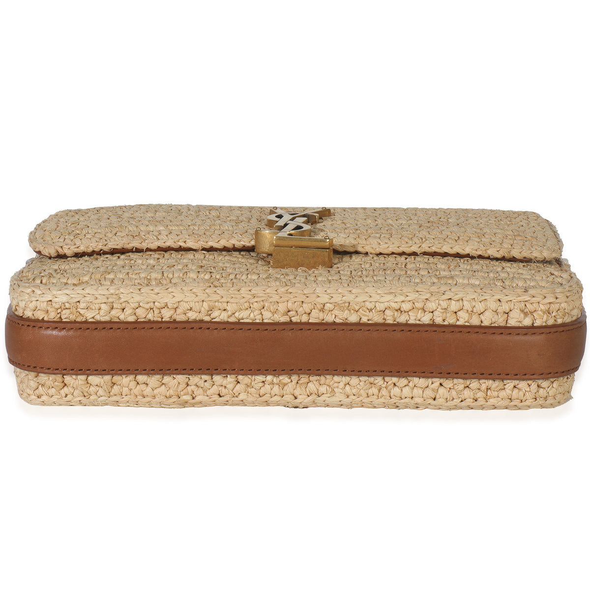 Beige Raffia Tan Calfskin Medium Monogram Solferino Satchel