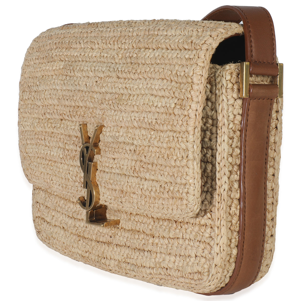 Beige Raffia Tan Calfskin Medium Monogram Solferino Satchel