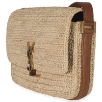Beige Raffia Tan Calfskin Medium Monogram Solferino Satchel