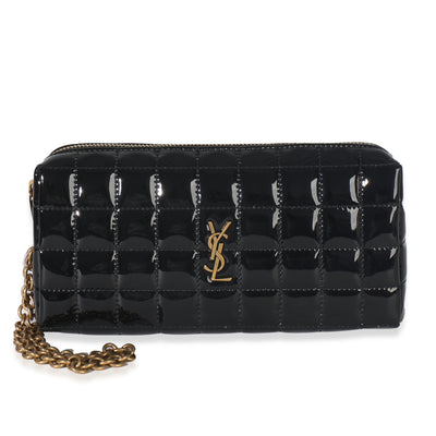 Black Matelasse Patent Cassandre Carre Pouch On Chain