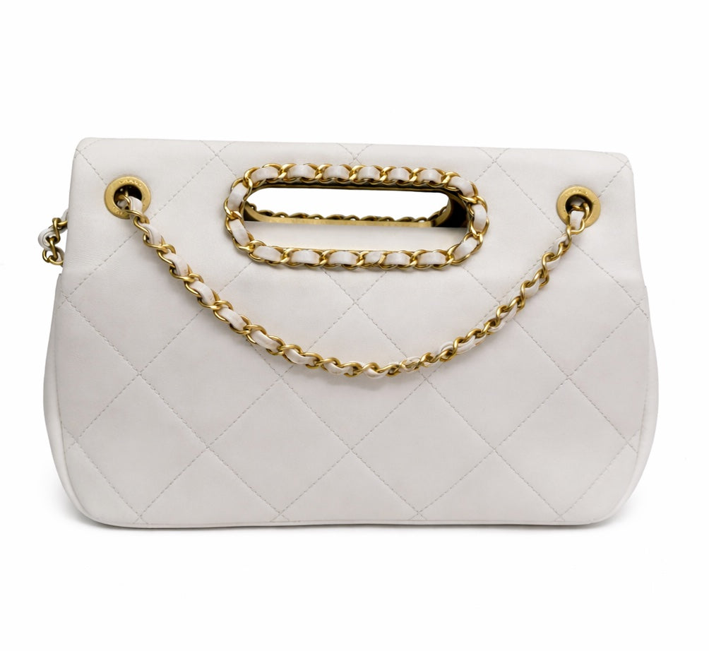 White Quilted Lambskin A Real Catch Flap Handbag
