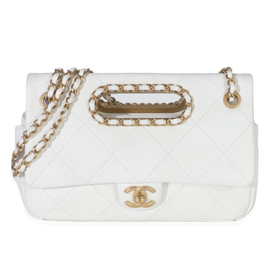 White Quilted Lambskin A Real Catch Flap Handbag