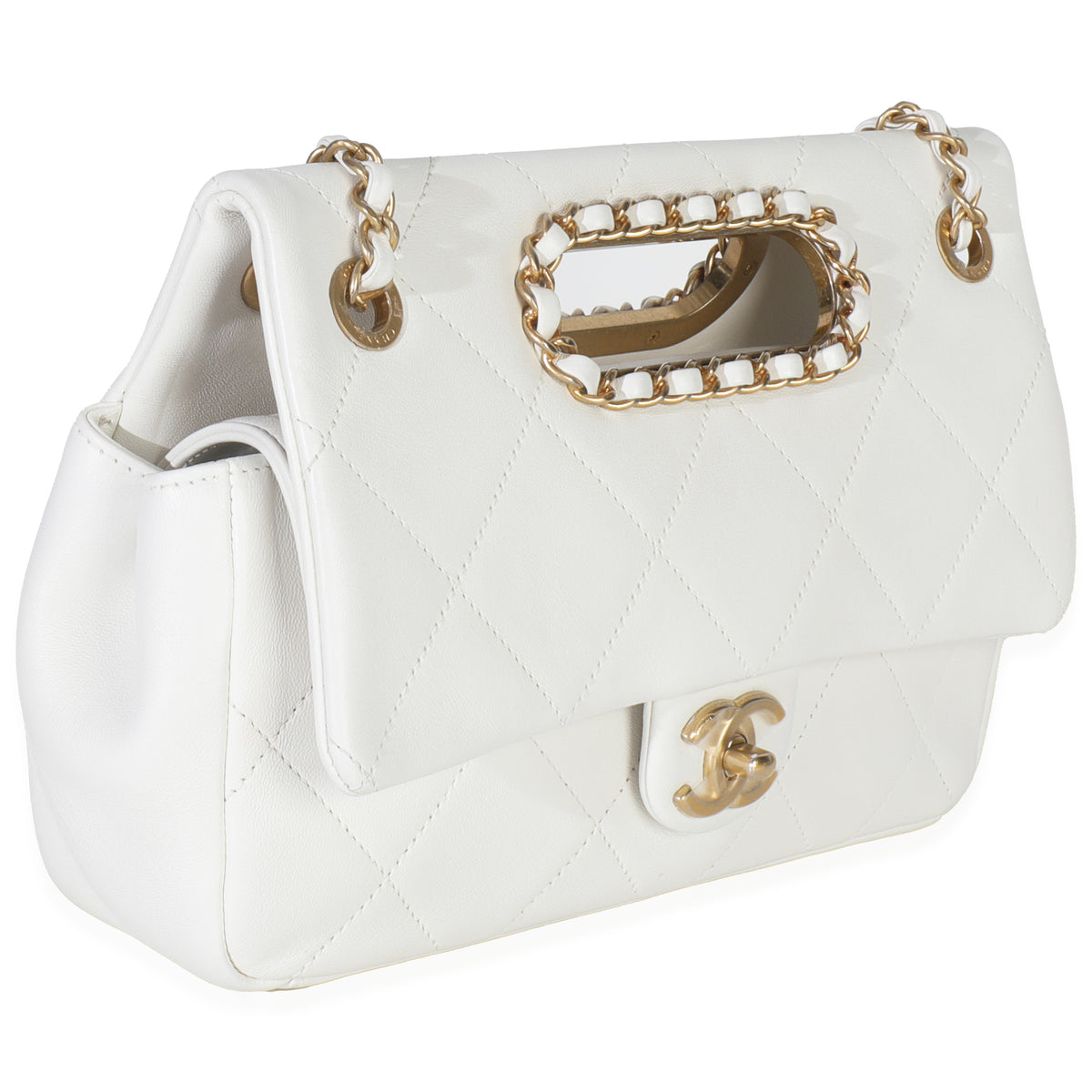 White Quilted Lambskin A Real Catch Flap Handbag