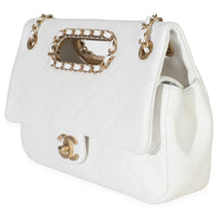 White Quilted Lambskin A Real Catch Flap Handbag