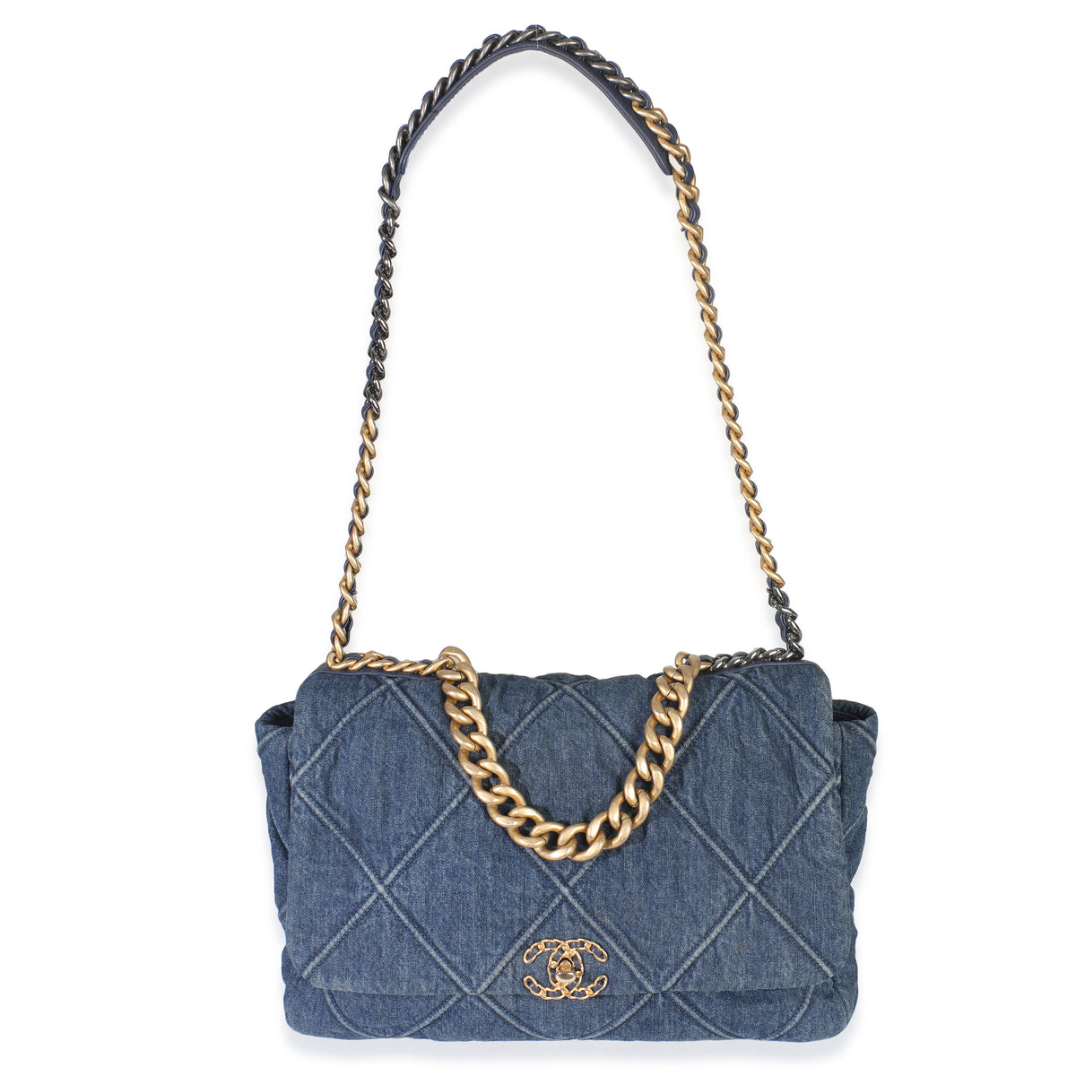 Dark Blue Quilted Denim Maxi Chanel 19 Flap Bag