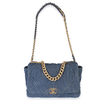 Dark Blue Quilted Denim Maxi Chanel 19 Flap Bag