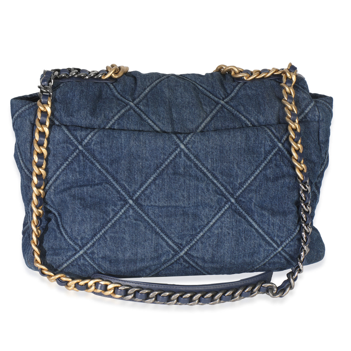 Dark Blue Quilted Denim Maxi Chanel 19 Flap Bag