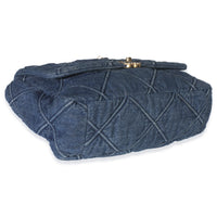 Dark Blue Quilted Denim Maxi Chanel 19 Flap Bag