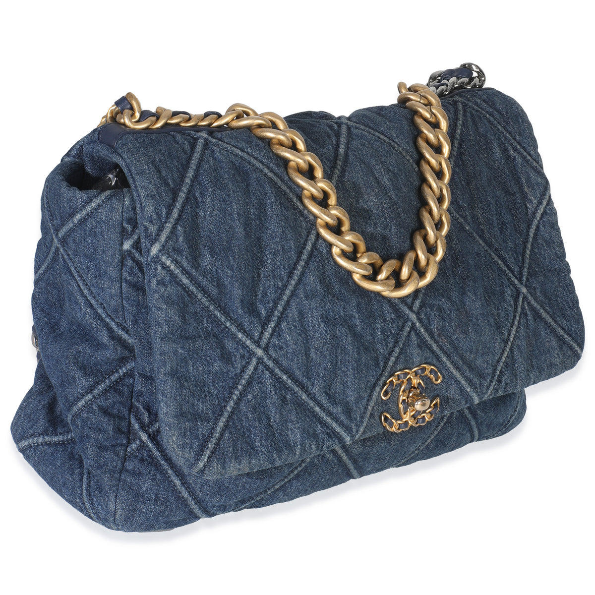 Dark Blue Quilted Denim Maxi Chanel 19 Flap Bag