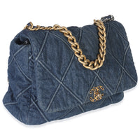 Dark Blue Quilted Denim Maxi Chanel 19 Flap Bag