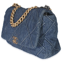 Dark Blue Quilted Denim Maxi Chanel 19 Flap Bag