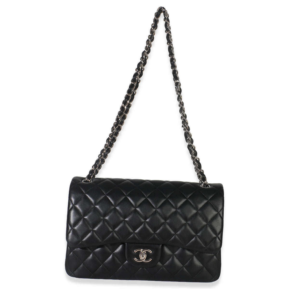Black Quilted Lambskin Jumbo Double Flap Bag