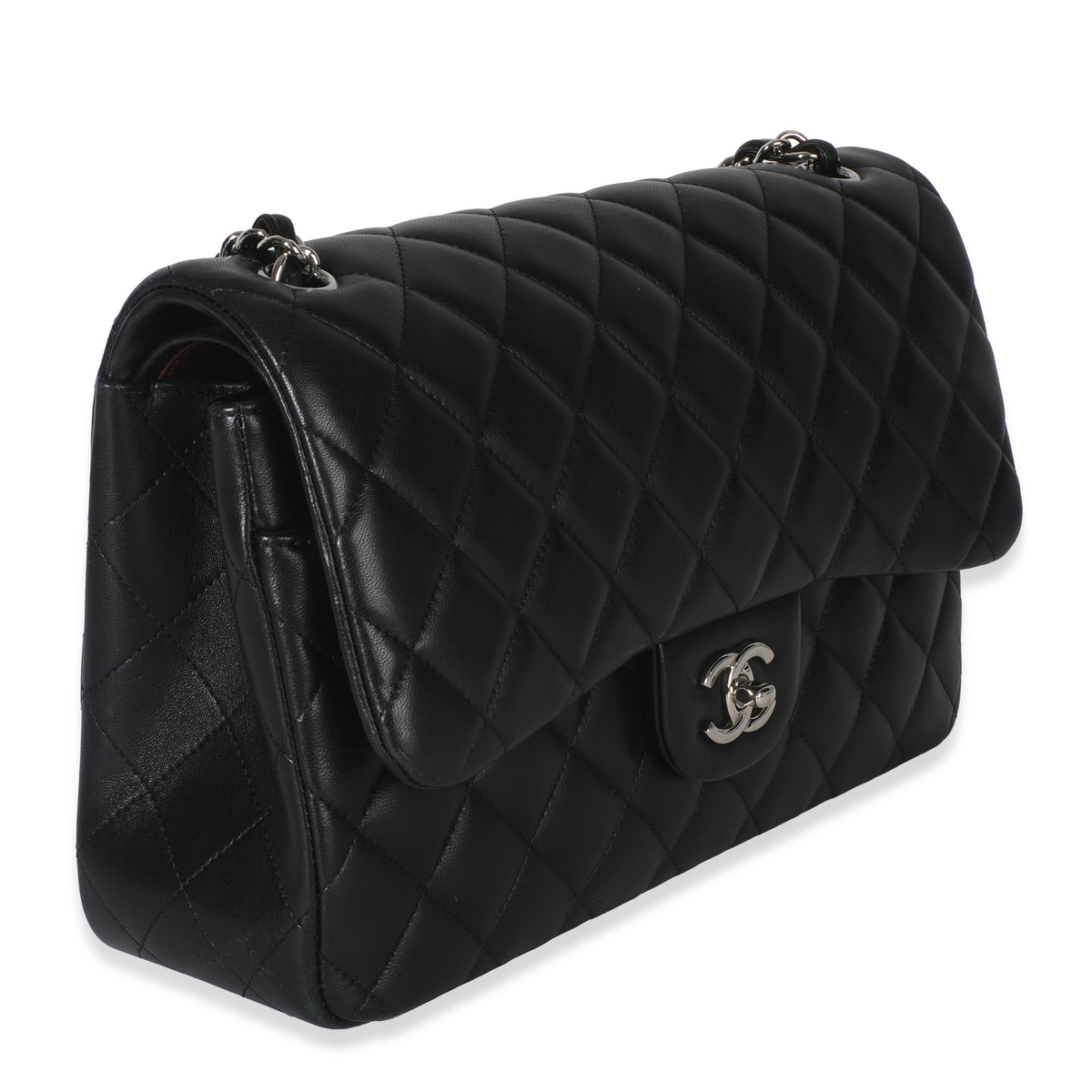 Black Quilted Lambskin Jumbo Double Flap Bag