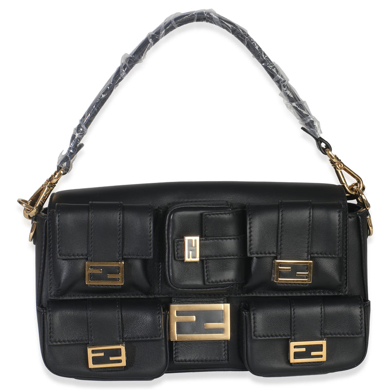 Black Nappa Convertible Multipocket Baguette Bag
