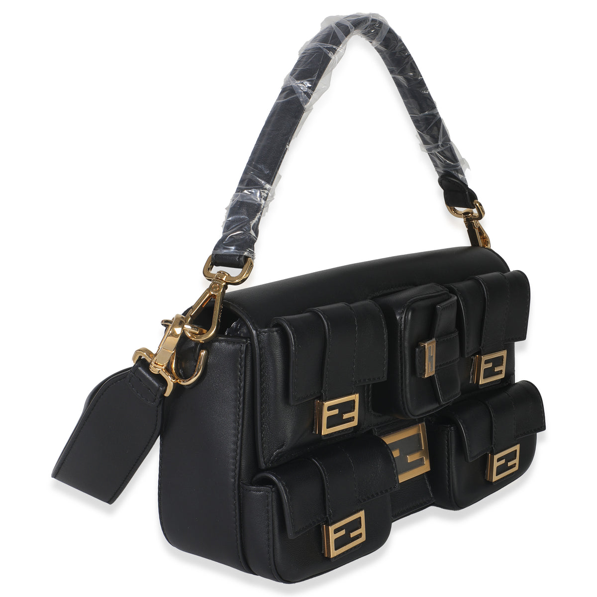 Black Nappa Convertible Multipocket Baguette Bag
