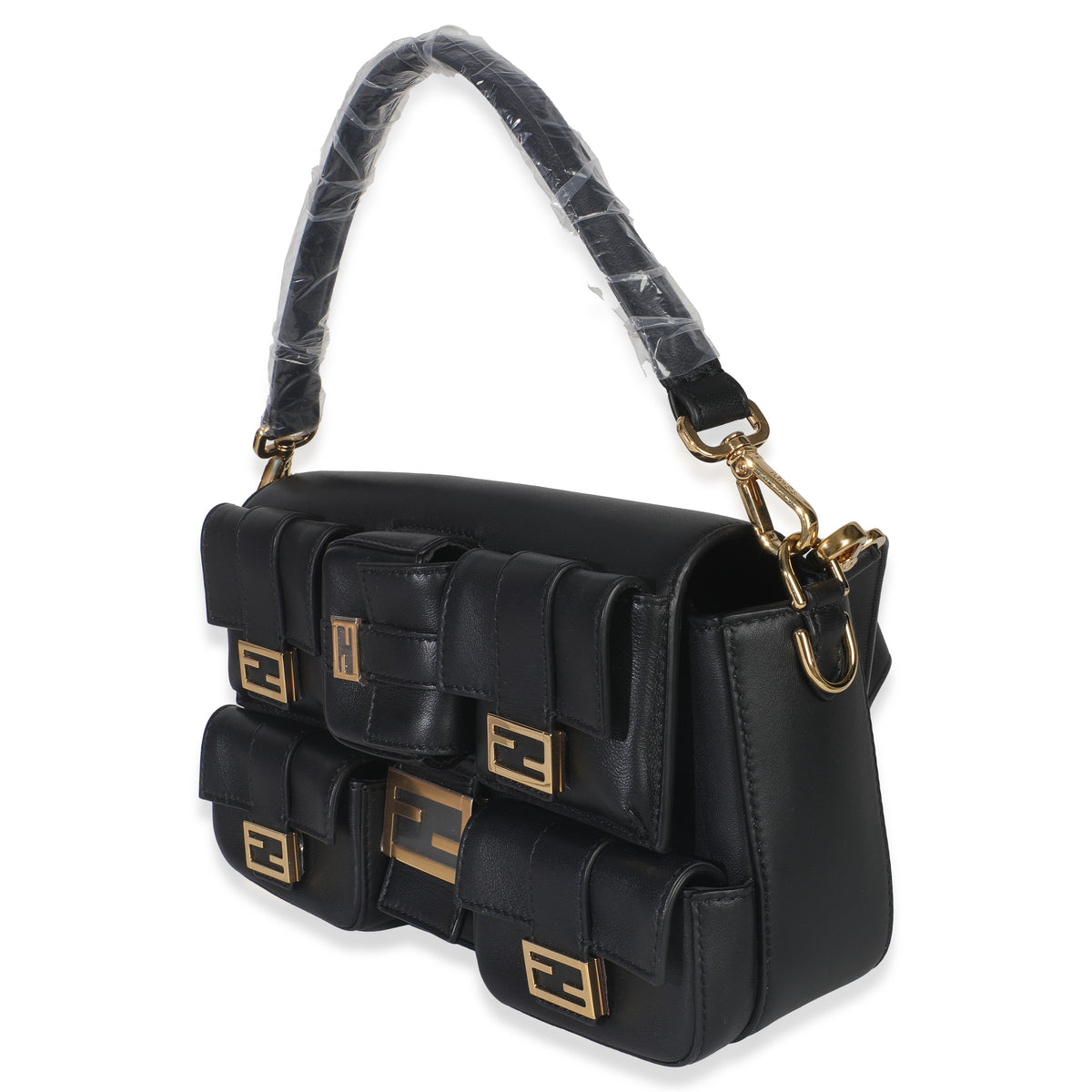 Black Nappa Convertible Multipocket Baguette Bag