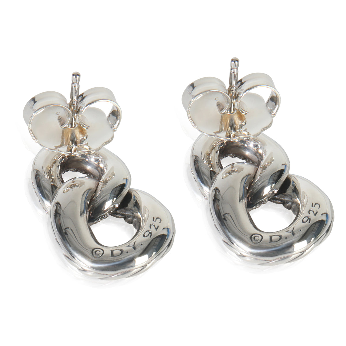 Sterling Silver Diamond Belmont Link Earrings