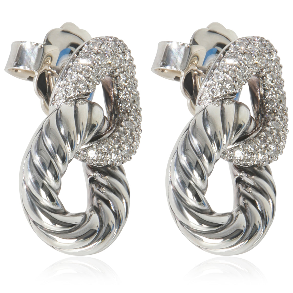 Sterling Silver Diamond Belmont Link Earrings