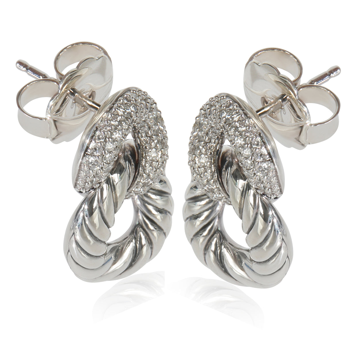 Sterling Silver Diamond Belmont Link Earrings