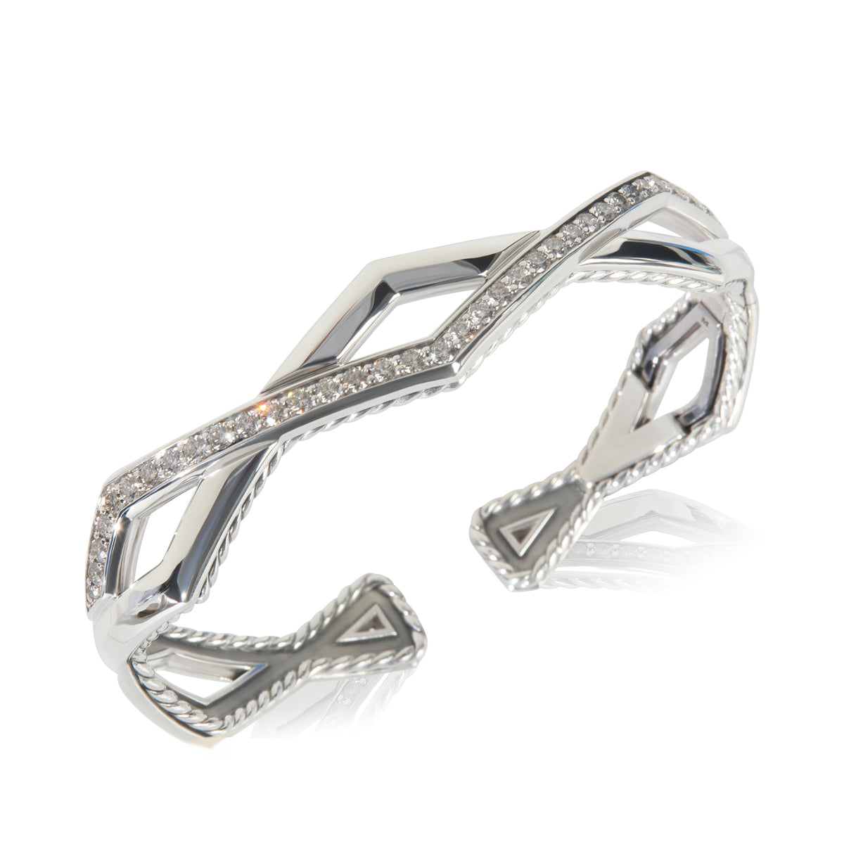 Sterling Silver Diamond Zig Zag Stax Two Row Cuff Bracelet