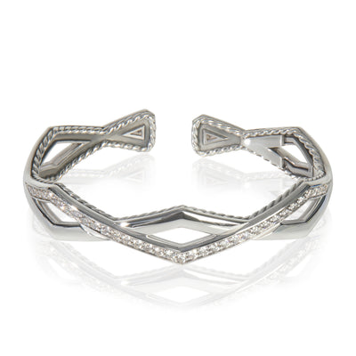 Sterling Silver Diamond Zig Zag Stax Two Row Cuff Bracelet