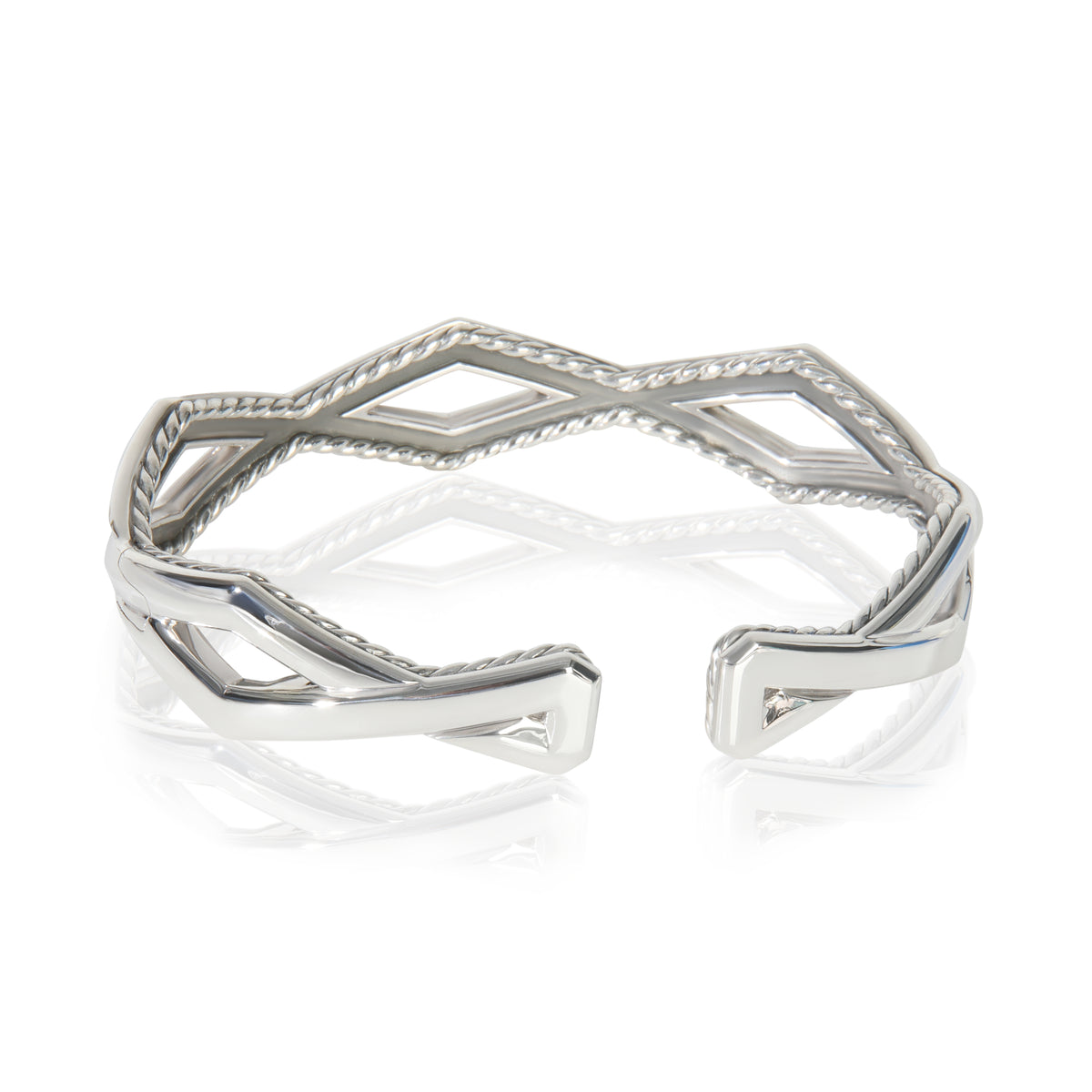 Sterling Silver Diamond Zig Zag Stax Two Row Cuff Bracelet