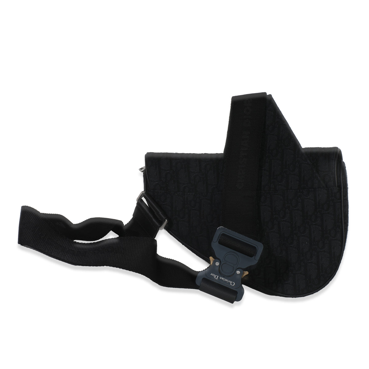 Black Oblique Jacquard Canvas Saddle Crossbody