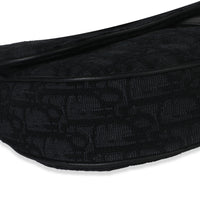 Black Oblique Jacquard Canvas Saddle Crossbody