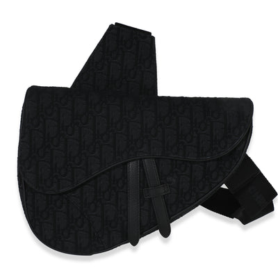 Black Oblique Jacquard Canvas Saddle Crossbody