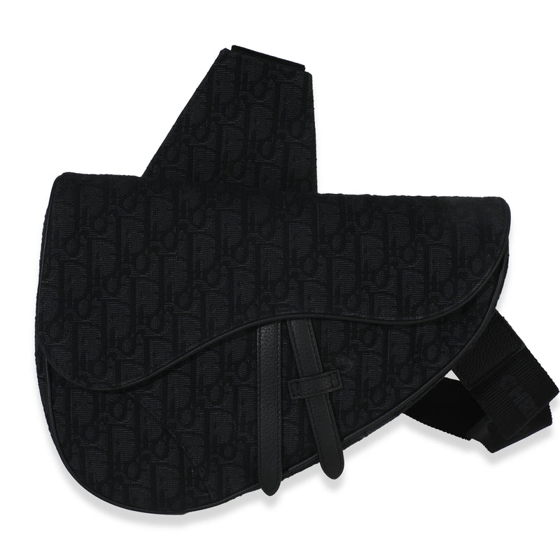Black Oblique Jacquard Canvas Saddle Crossbody