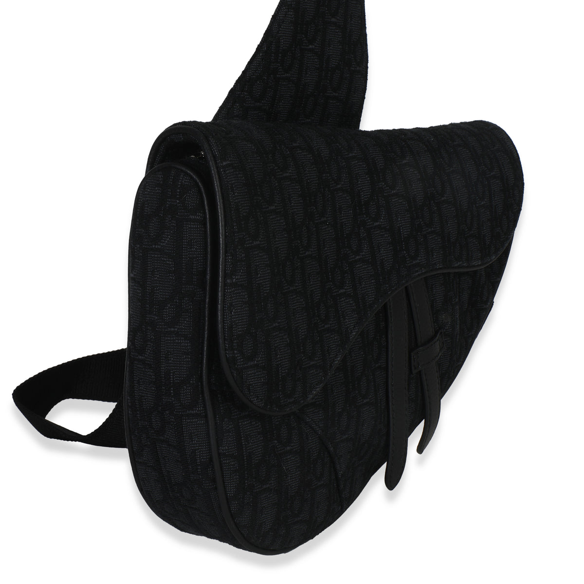 Black Oblique Jacquard Canvas Saddle Crossbody