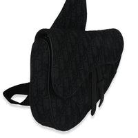 Black Oblique Jacquard Canvas Saddle Crossbody