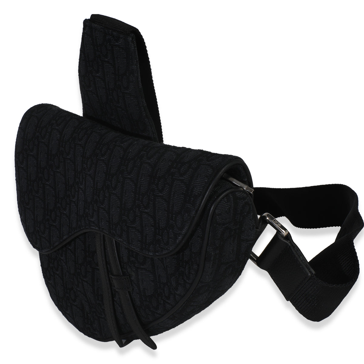 Black Oblique Jacquard Canvas Saddle Crossbody