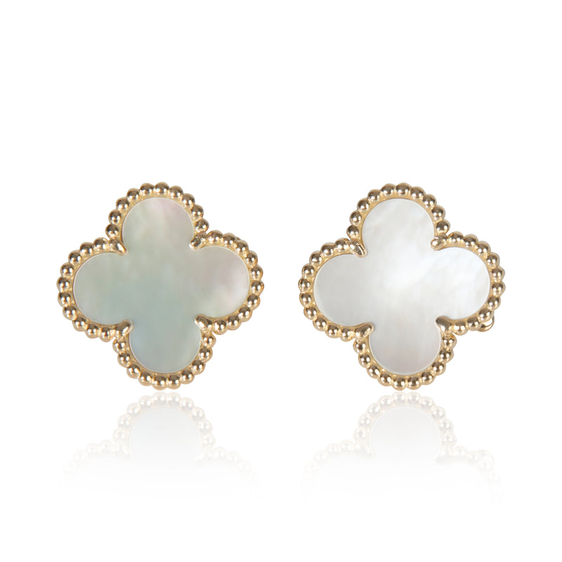 Yellow Gold Mother Of Pearl Vintage Alhambra Earrings