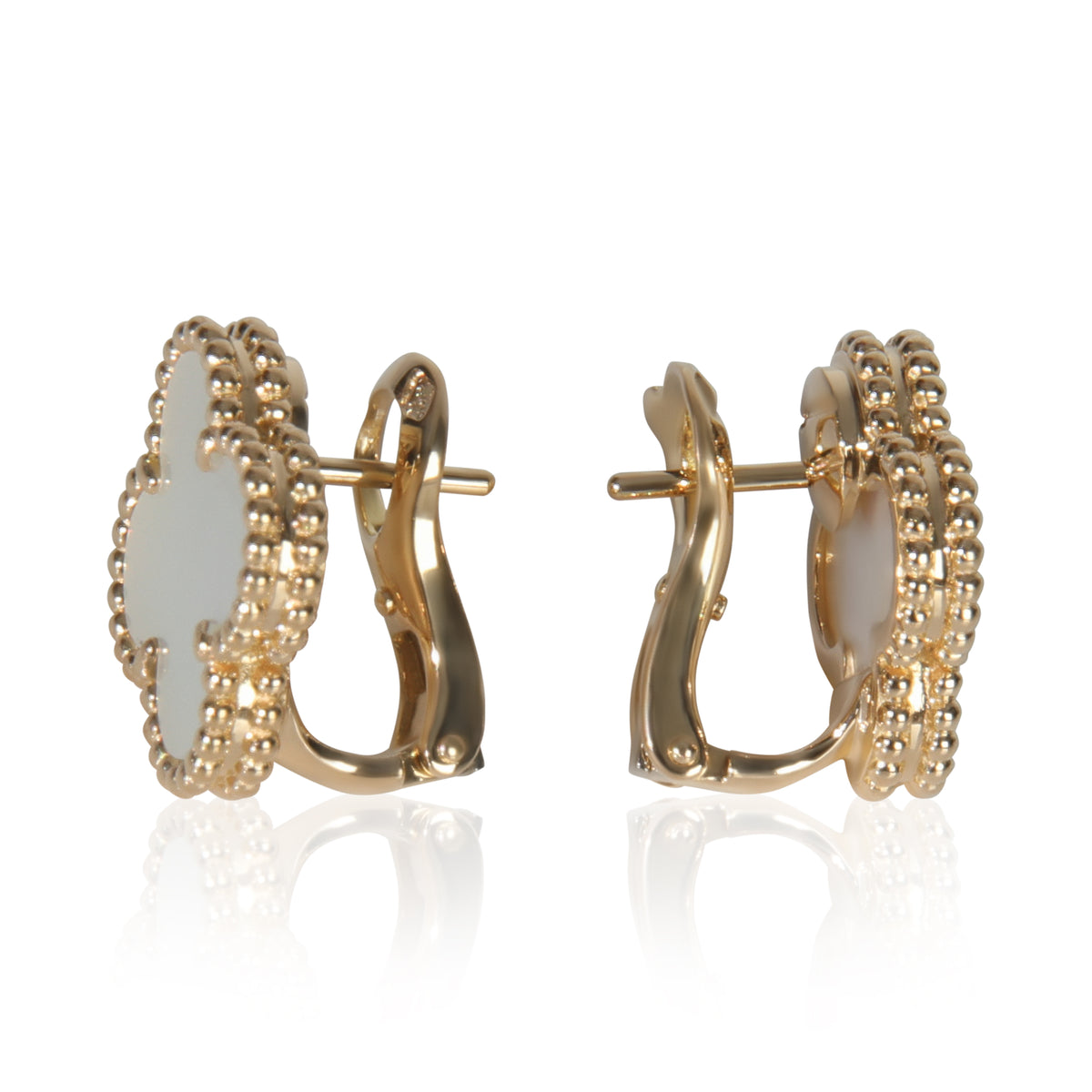 Yellow Gold Mother Of Pearl Vintage Alhambra Earrings