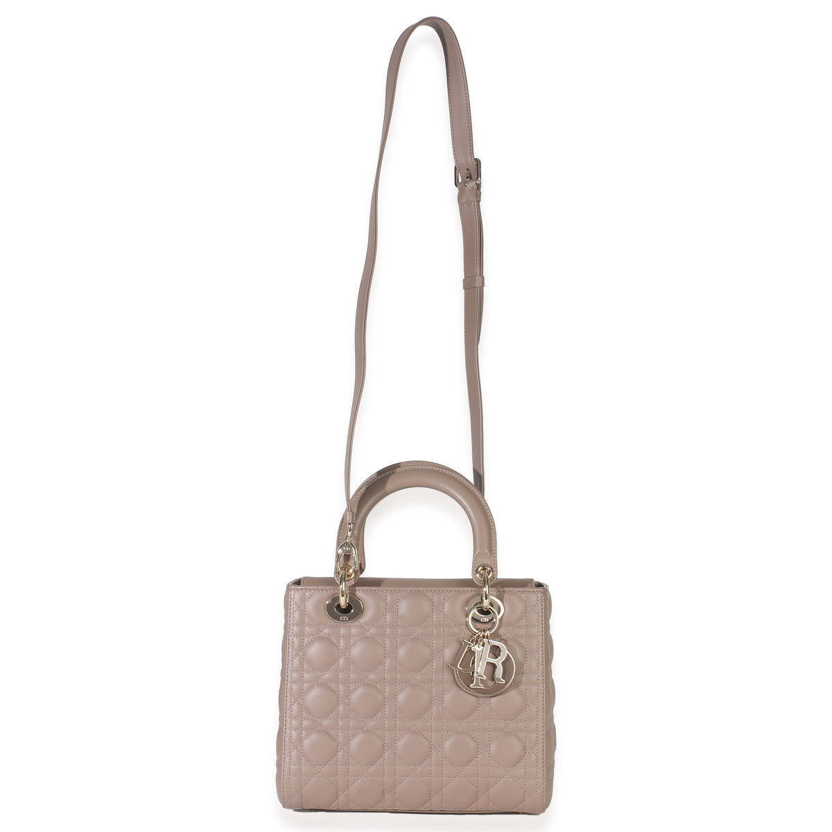 Christian Dior Taupe Lambskin Cannage Medium Lady Dior Handbag ad2