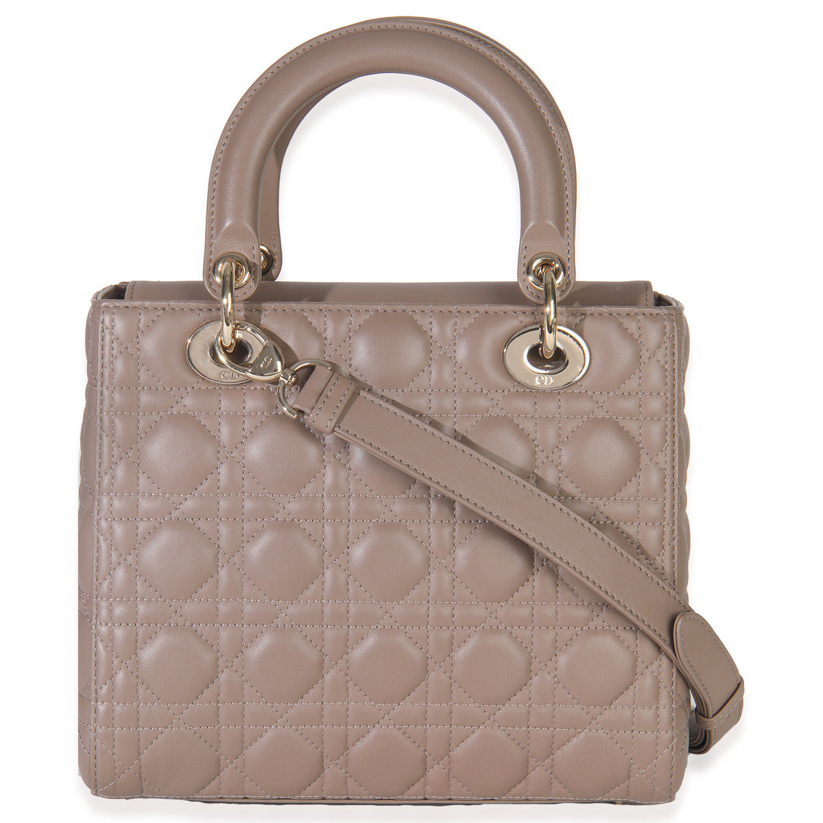 Christian Dior Taupe Lambskin Cannage Medium Lady Dior Handbag bv