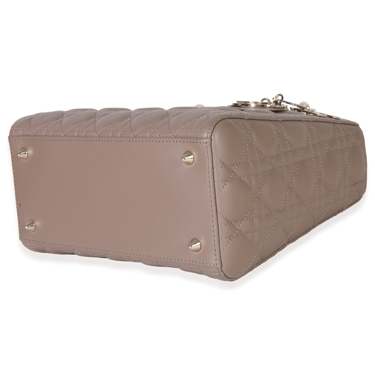 Christian Dior Taupe Lambskin Cannage Medium Lady Dior Handbag clasp