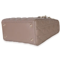 Christian Dior Taupe Lambskin Cannage Medium Lady Dior Handbag clasp